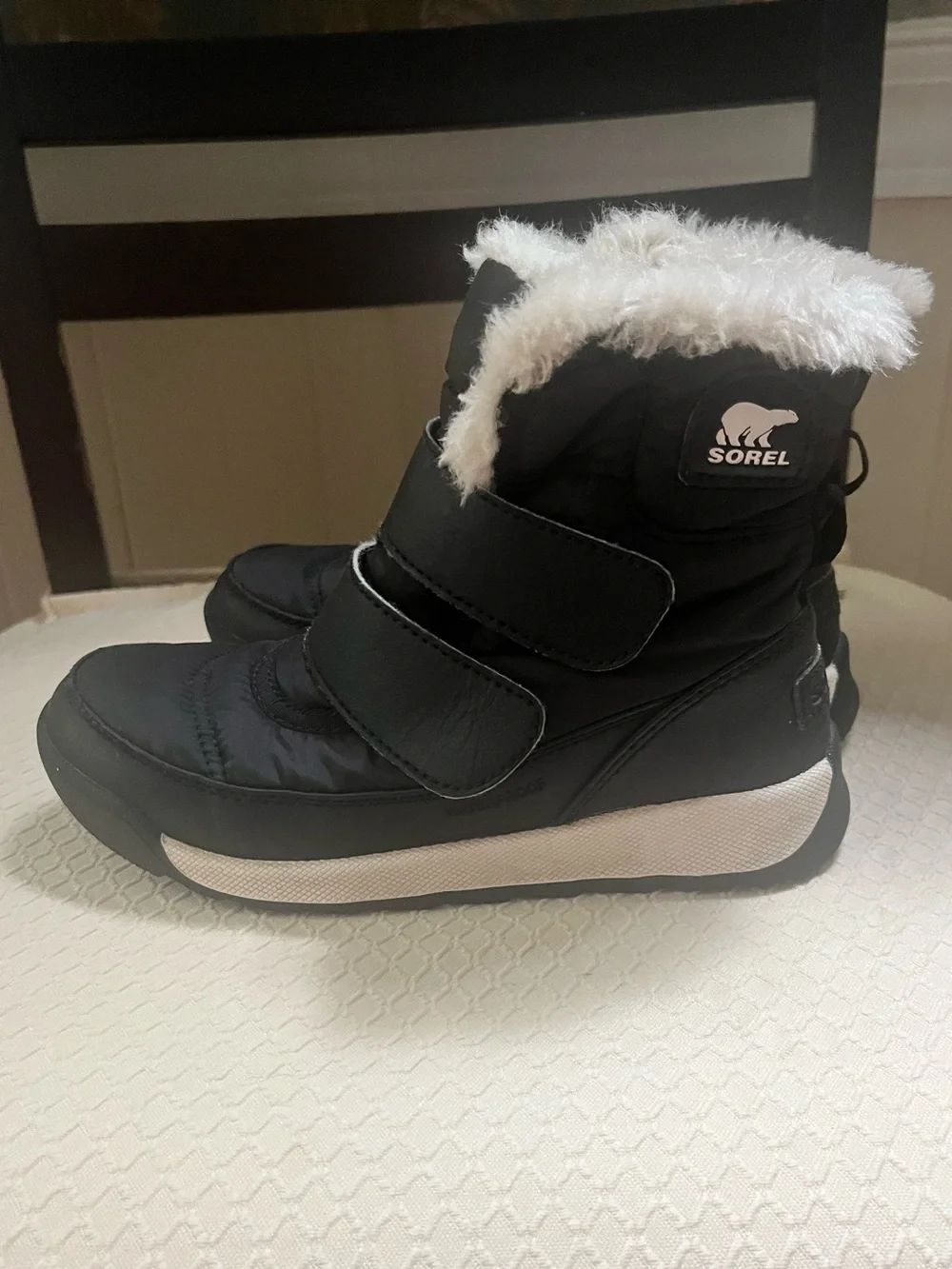 Sorel Kids Black and White Faux-Fur Snow Boots
